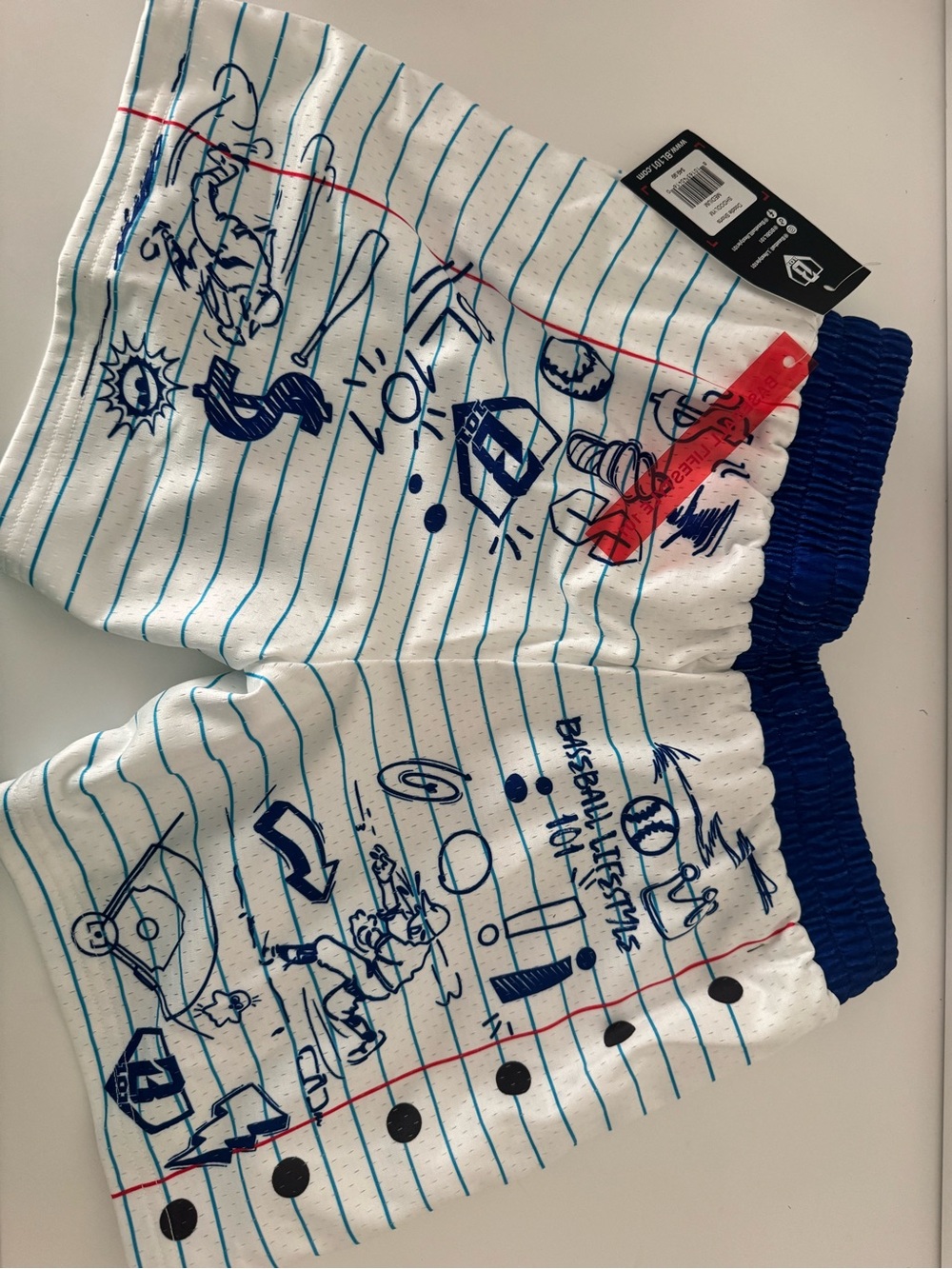 Notebook Doodle Print Shorts in White & Blue - Picture 2 of 2